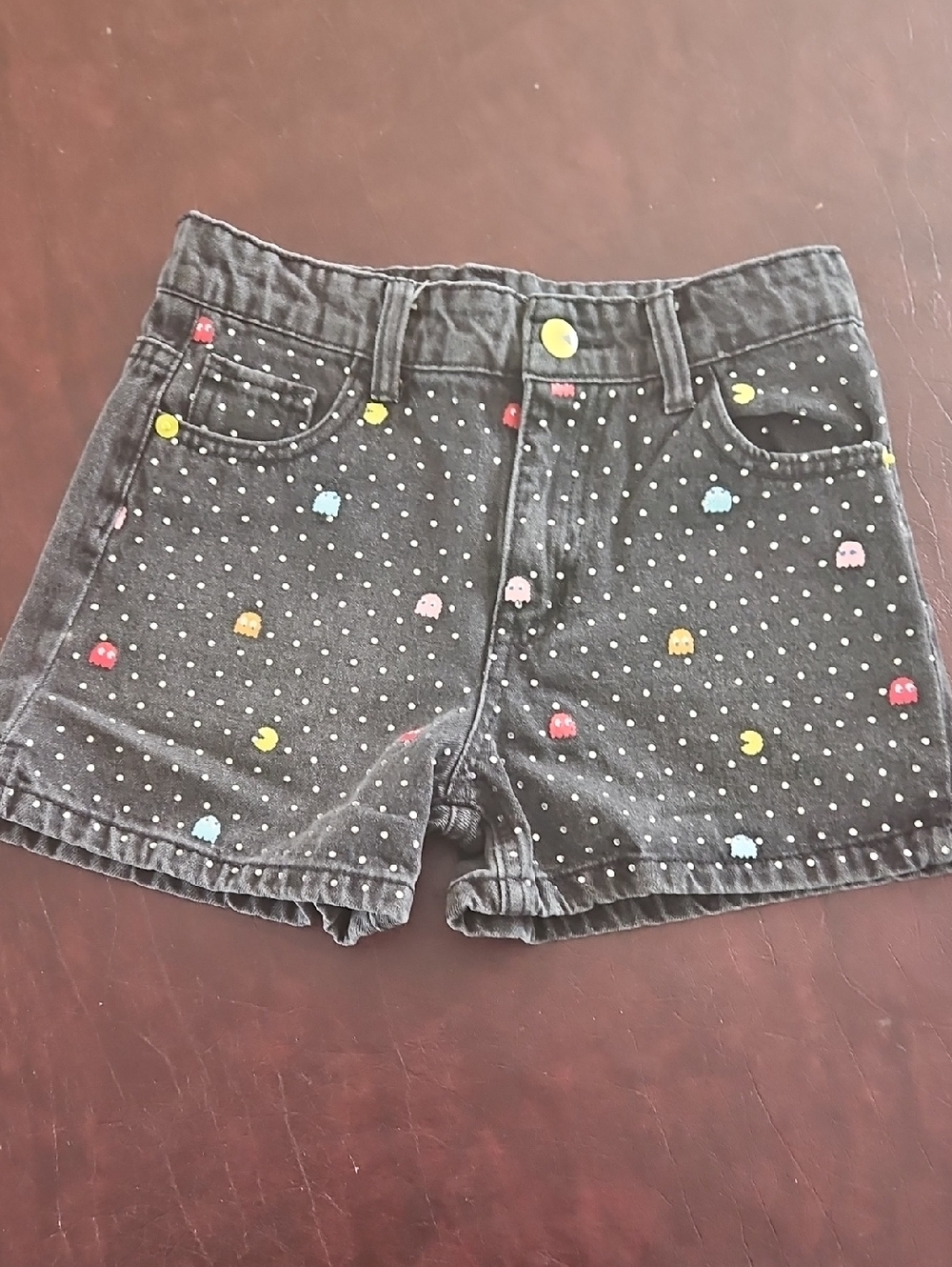 Justice Girls' Black Pac-Man Dot Print Denim Shorts Sz 8